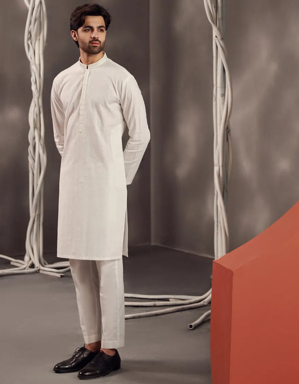 WHITE SCHIFFLI COTTON KURTA