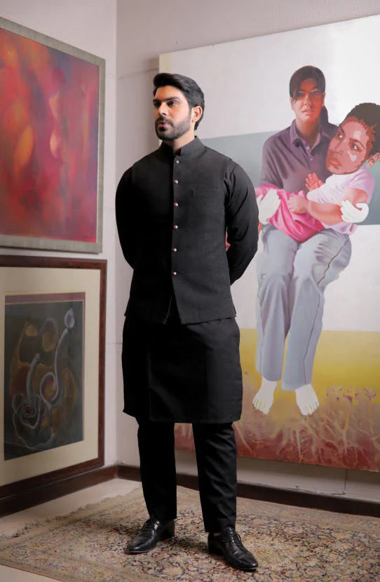 Khaddar Prince Coat Paired with Kurta and Straight Pants