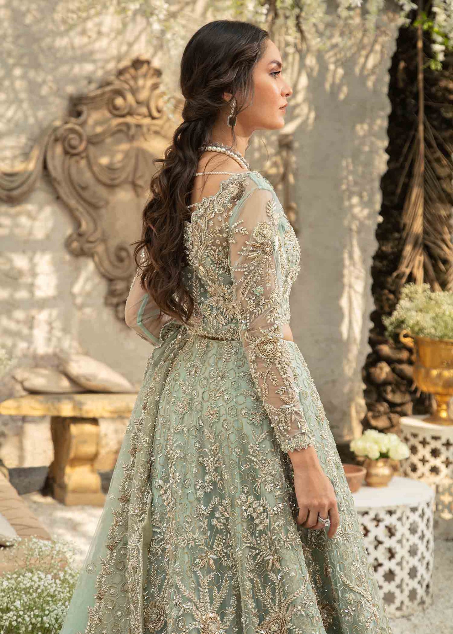 Pakistani Bridal Walima Dress in Gown and Dupatta Style