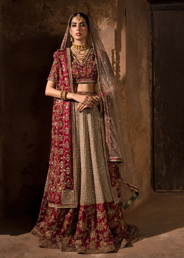 Red Choli Grey Lehenga Pakistani Bridal Dress