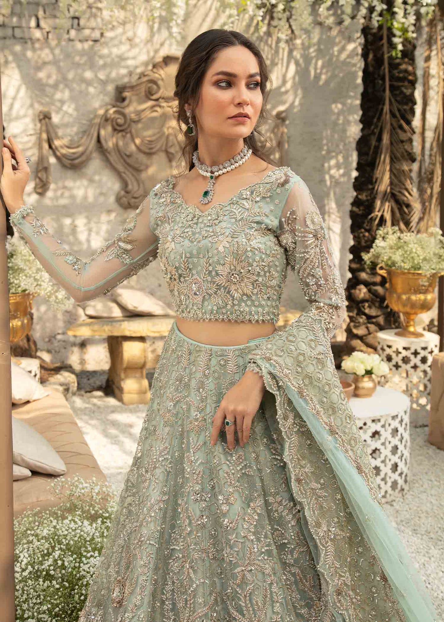 Pakistani Bridal Walima Dress in Gown and Dupatta Style