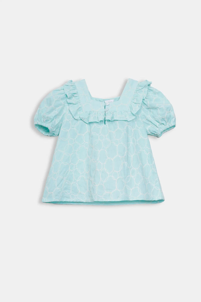 Ice Blue Embroidered Top & Shorts Co-ord Set