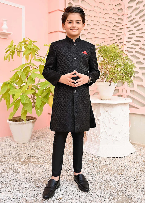 Black Jamawar Sherwani - S9