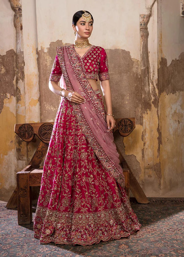 Pakistani Bridal Dress in Red Lehenga and Choli Style