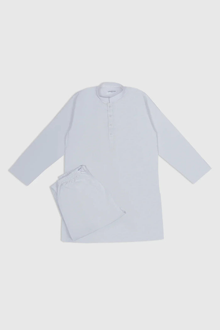 Off White Blended Kurta Trouser - Kids