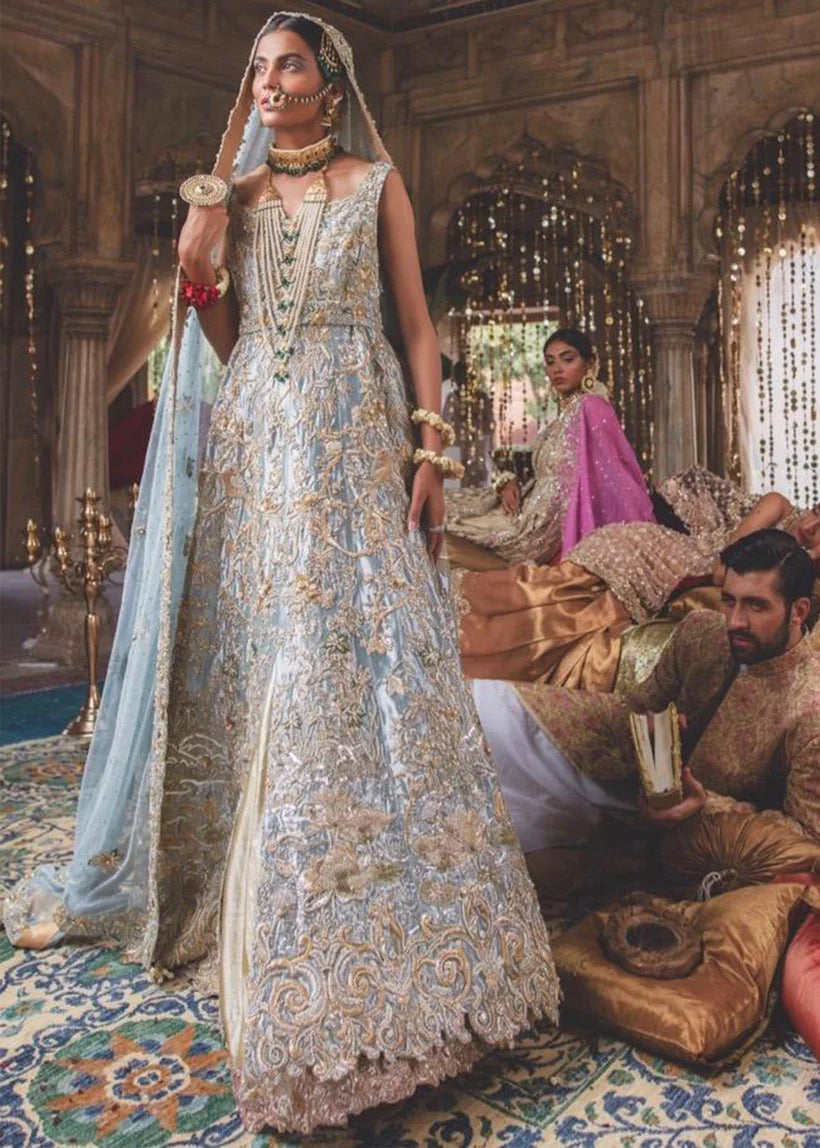 Pakistani Bridal Ice Blue Gown & Bridal Dupatta