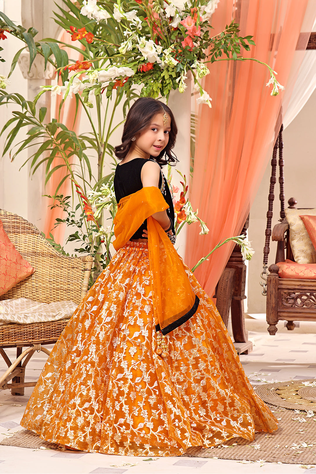 Velvet & Organza Lorex Lehenga Choli — Black Velvet Organza
