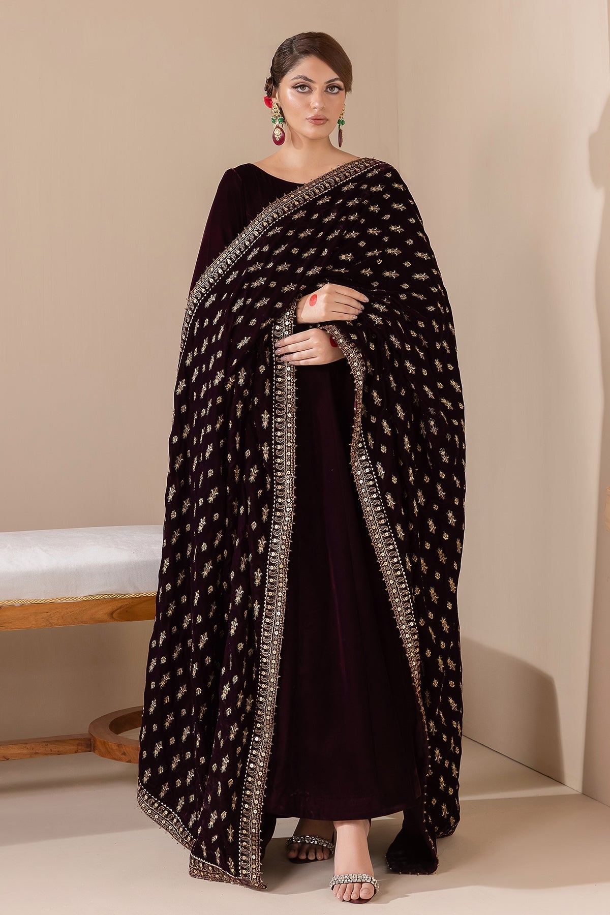 Embroidered Velvet Shawl VS-42