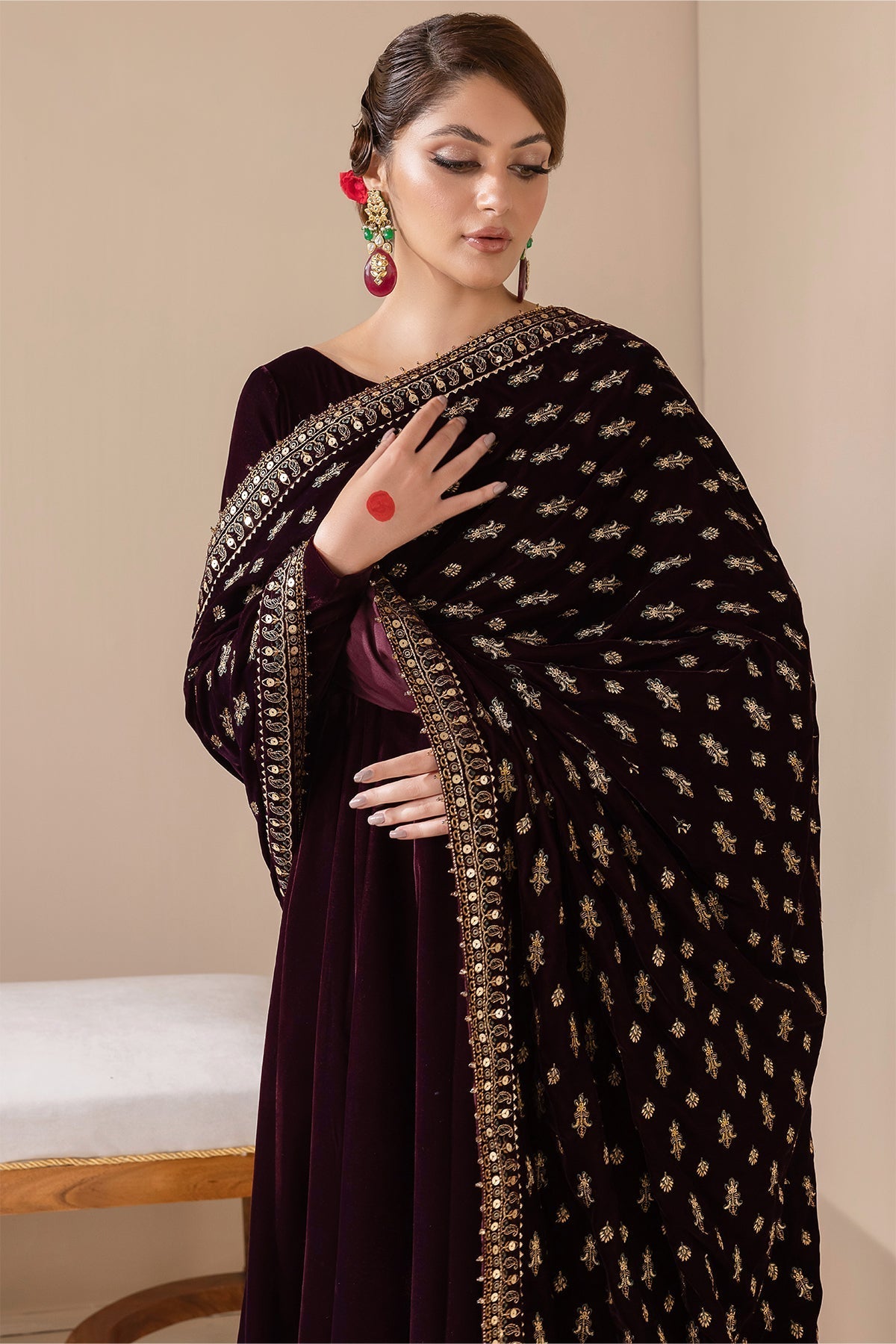 Embroidered Velvet Shawl VS-42
