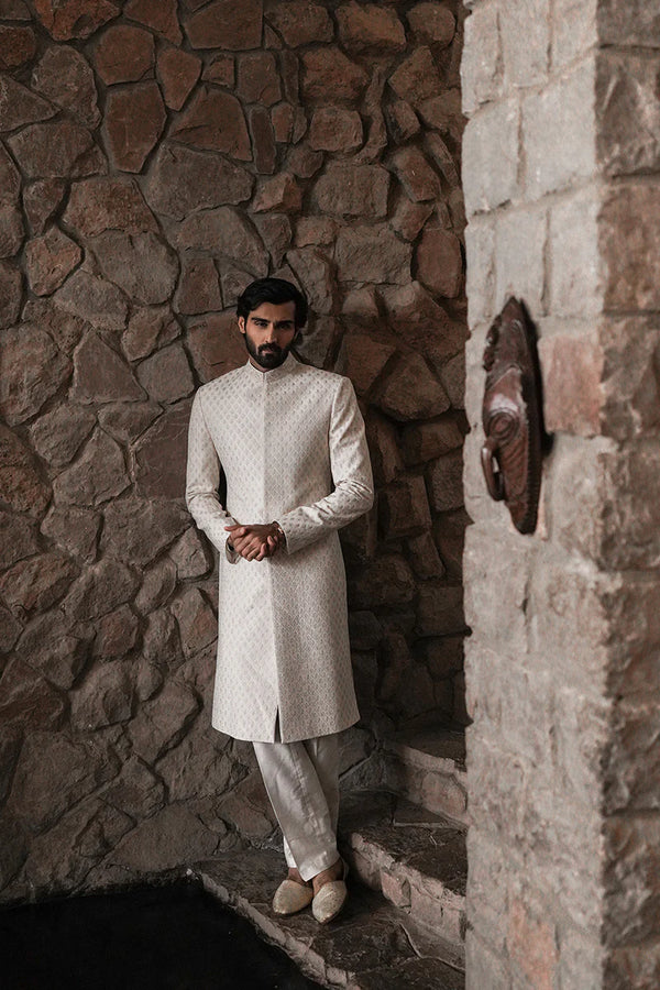 Pearl White Embroidered Sherwani