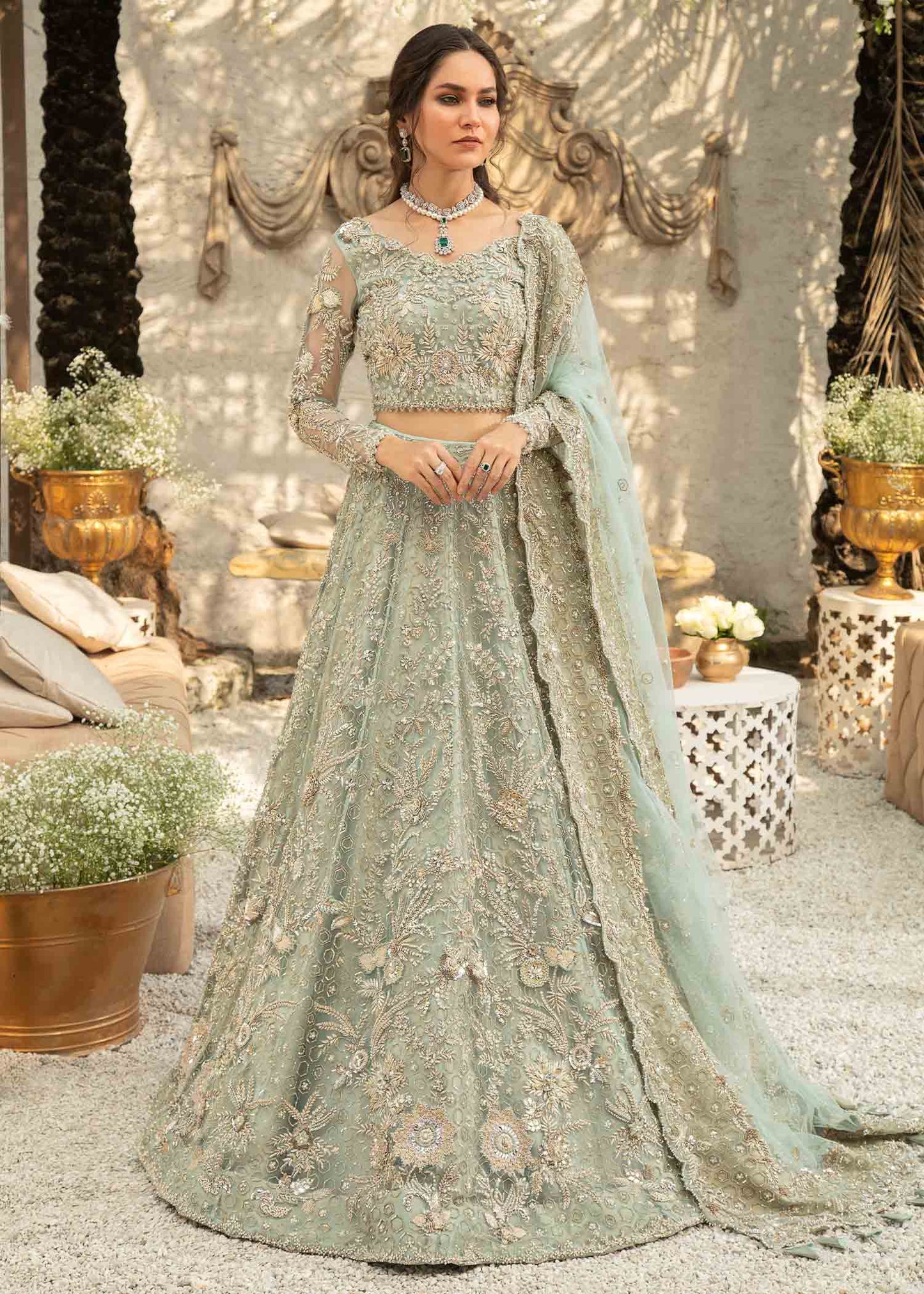 Pakistani Bridal Walima Dress in Gown and Dupatta Style