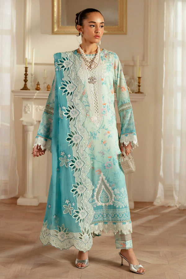 Sky Blue Printed Chikankari Lawn