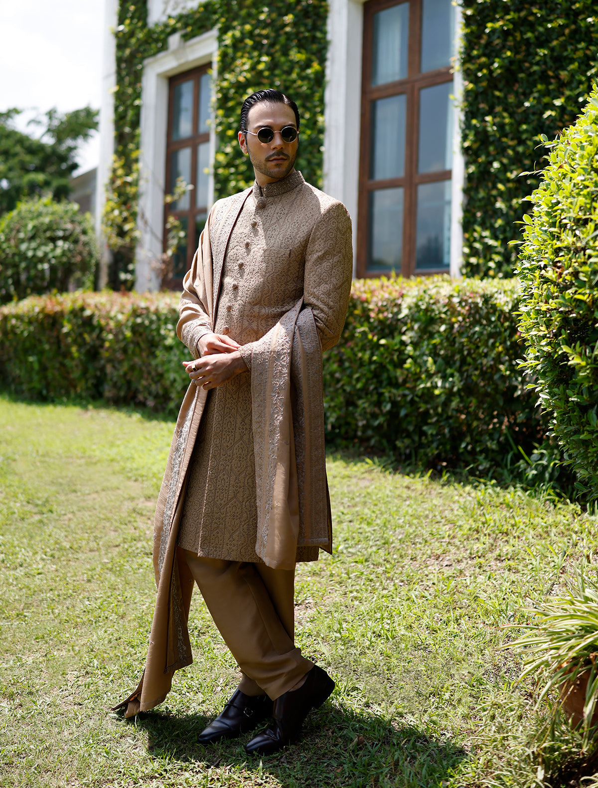 Antique Oak Classic Embroidered Sherwani