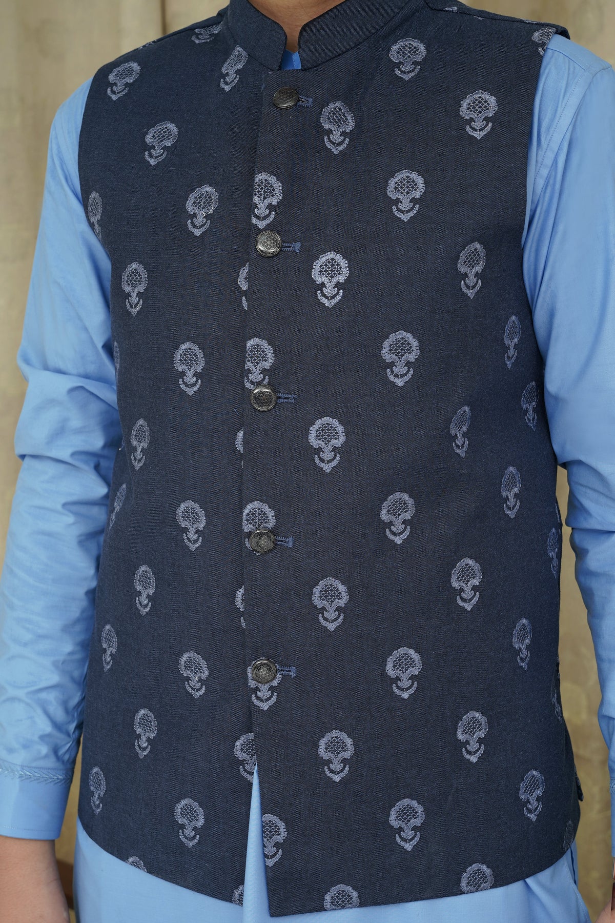 Blue Embroidery Boys Waistcoat