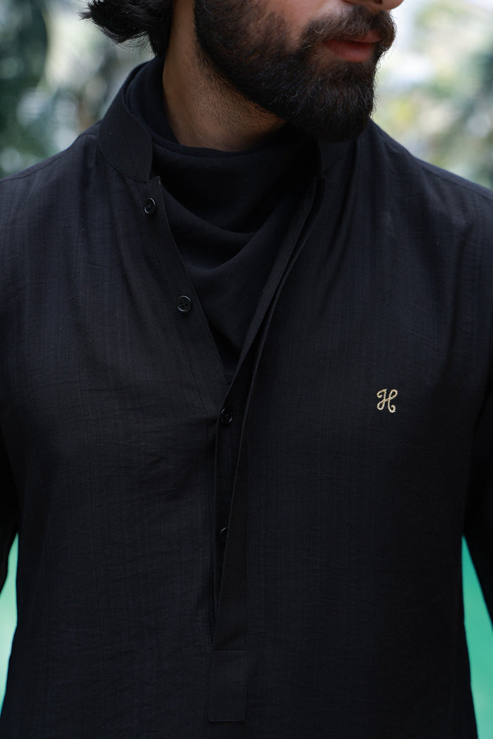 Black Linen Silk Kurta Pajama