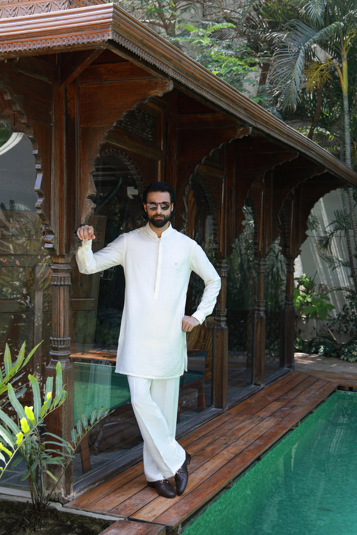 Off White Linen Silk Kurta Pajama