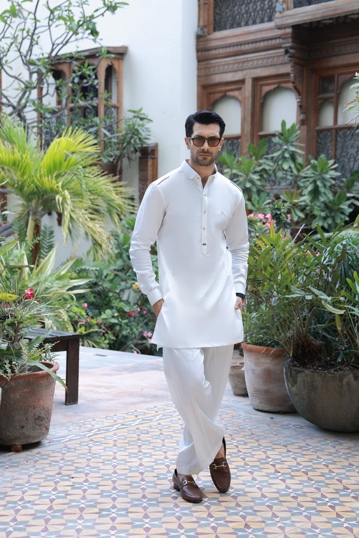 Off White Cotton Satin Kurta Pajama