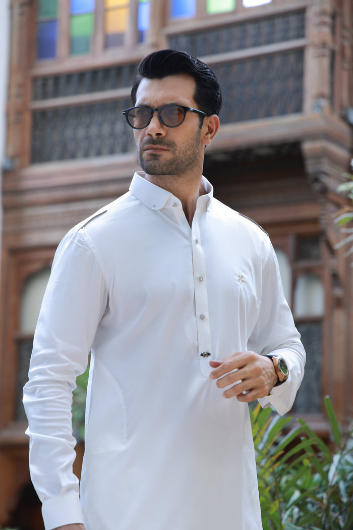 Off White Cotton Satin Kurta Pajama