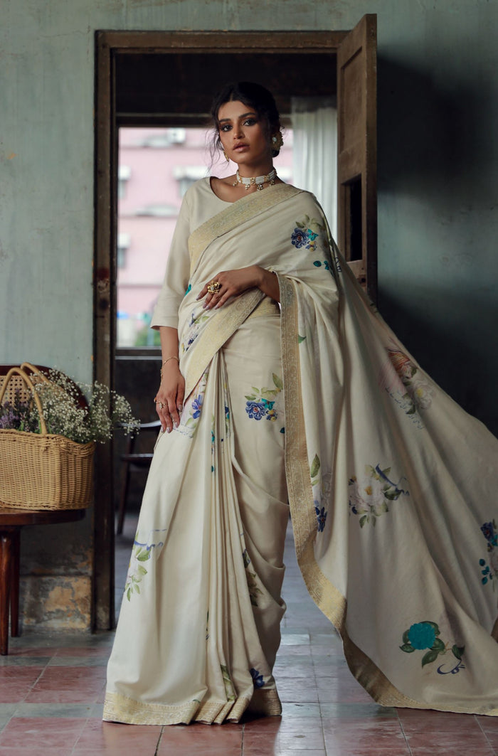 Roop Saree - Beige & Blue