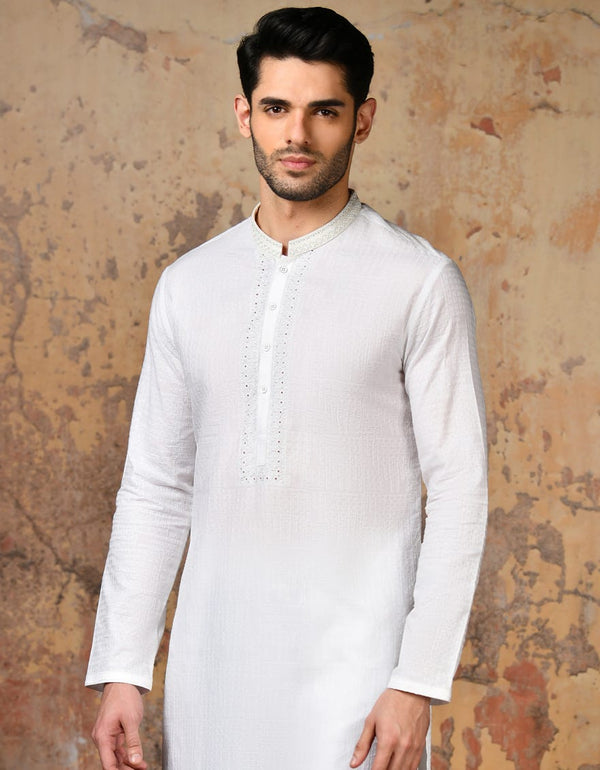 WHITE COTTON FORMAL KURTA