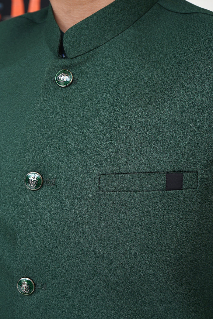Green Jamawar Boys Waistcoat