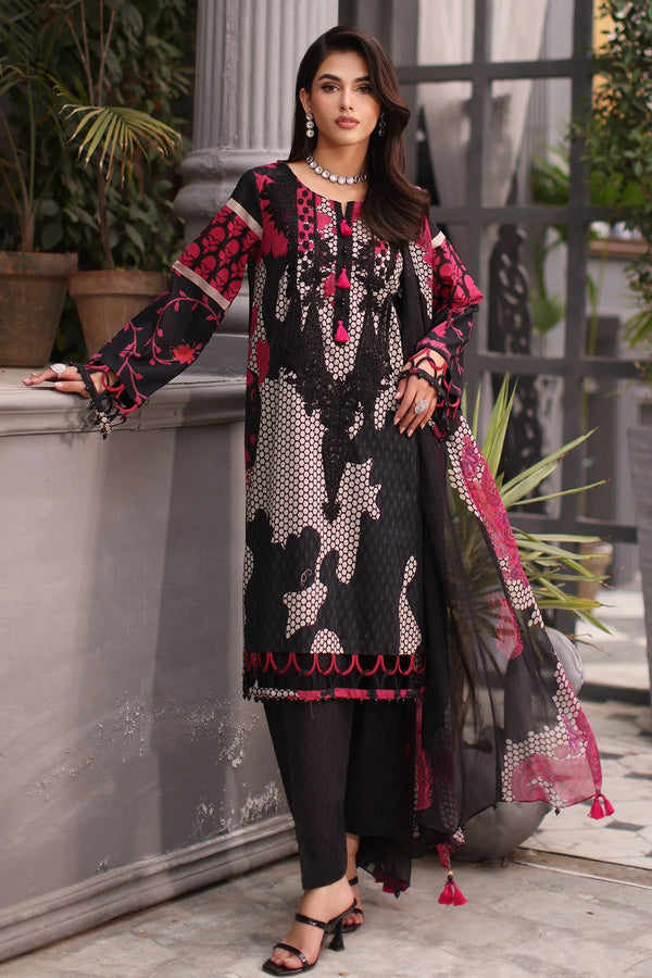 3-PC Embroidered Lawn Shirt with Printed Chiffon Dupatta CCS4-06