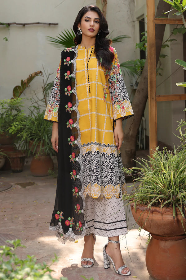 3-PC Printed Lawn Shirt with Embroidered Chiffon Dupatta with Trouser AS4-40