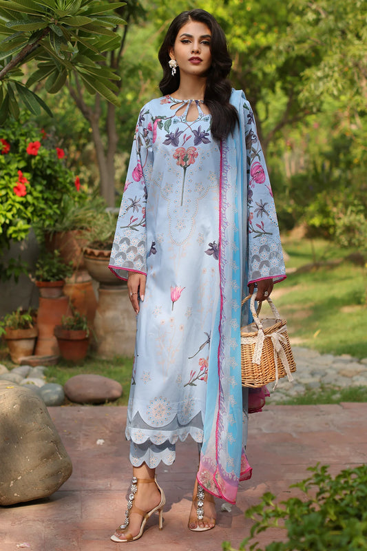 3-PC Printed Lawn Shirt with Printed Chiffon Dupatta and Trouser AS4-53