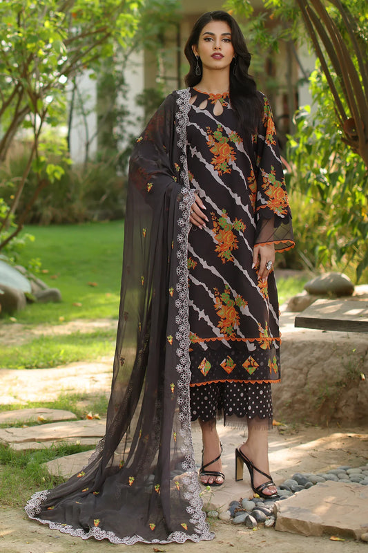 3-PC Printed Lawn Shirt with Embroidered Chiffon Dupatta and Trouser AS4-42