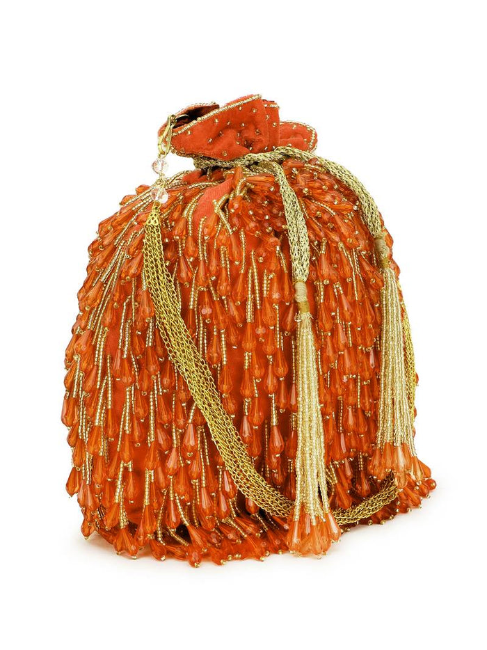 GOLD BEADED VELVET POTLI