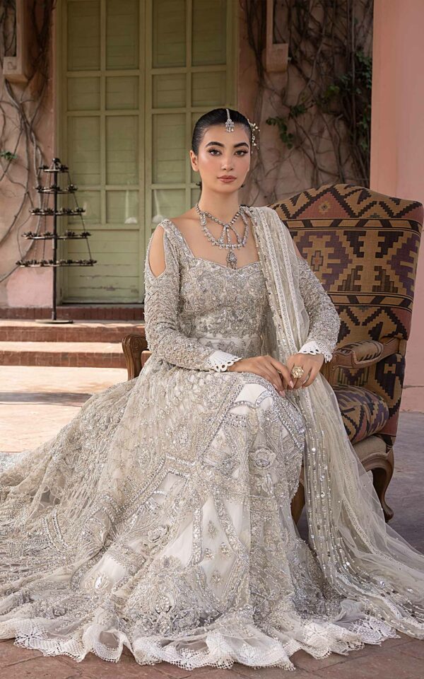 Pakistani Bridal White Dress in Royal Gown