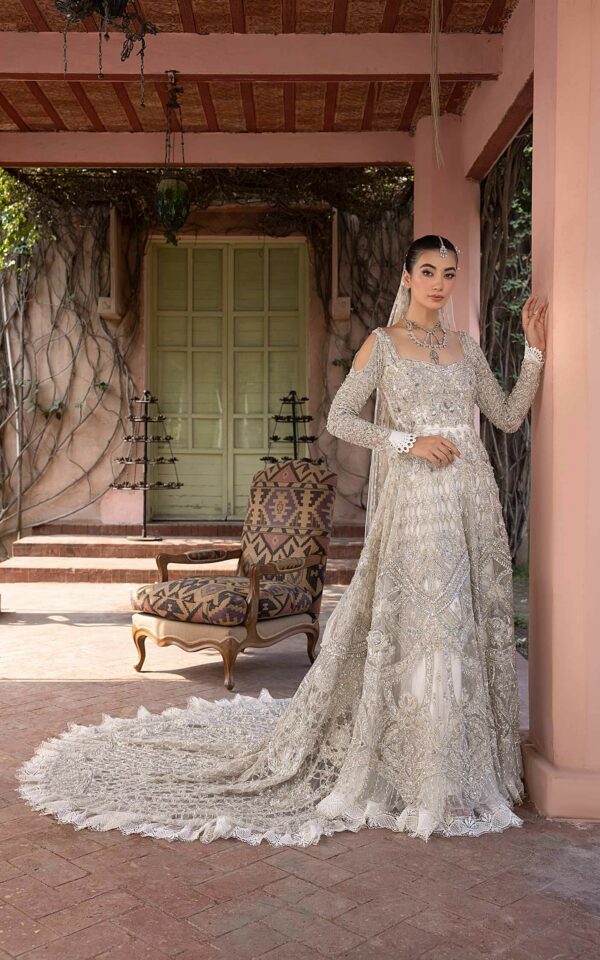 Pakistani Bridal White Dress in Royal Gown