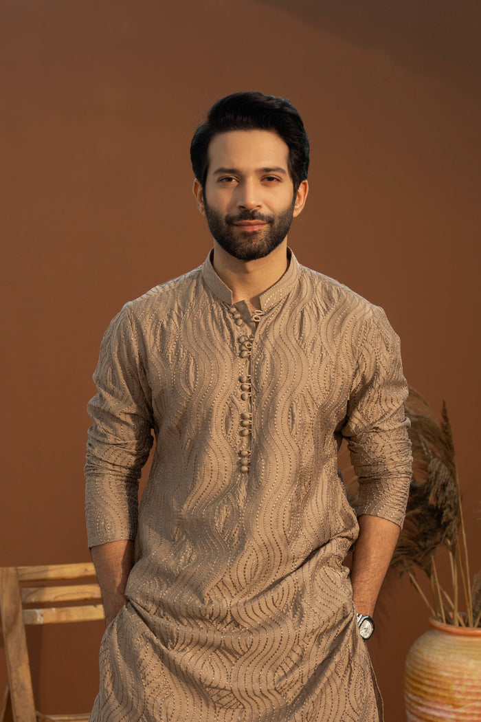 Light Brown Zardozi Kurta Pajama