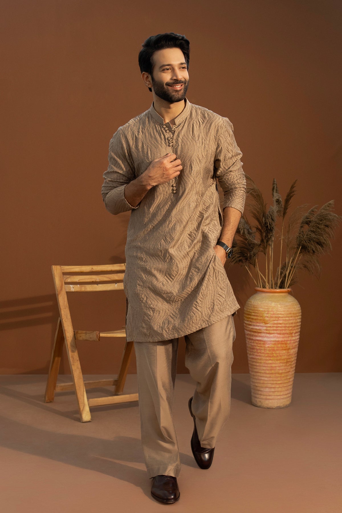 Light Brown Zardozi Kurta Pajama