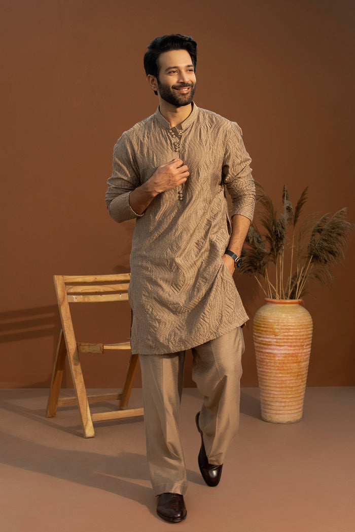 Light Brown Zardozi Kurta Pajama