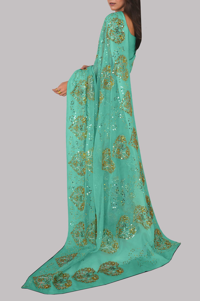 Ice Green Embellished Sari