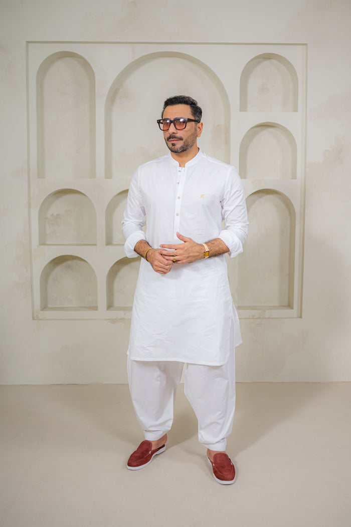 White Egyptian Cotton Kurta Shalwar