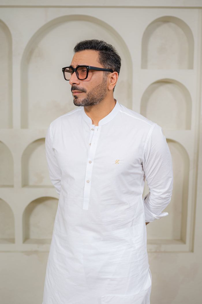 White Egyptian Cotton Kurta Shalwar