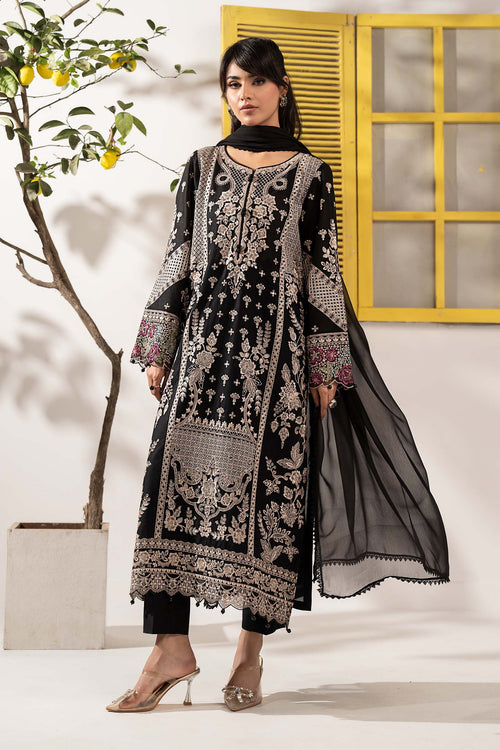 3 Piece Embroidered Lawn Suit DW-EF26-08-Black