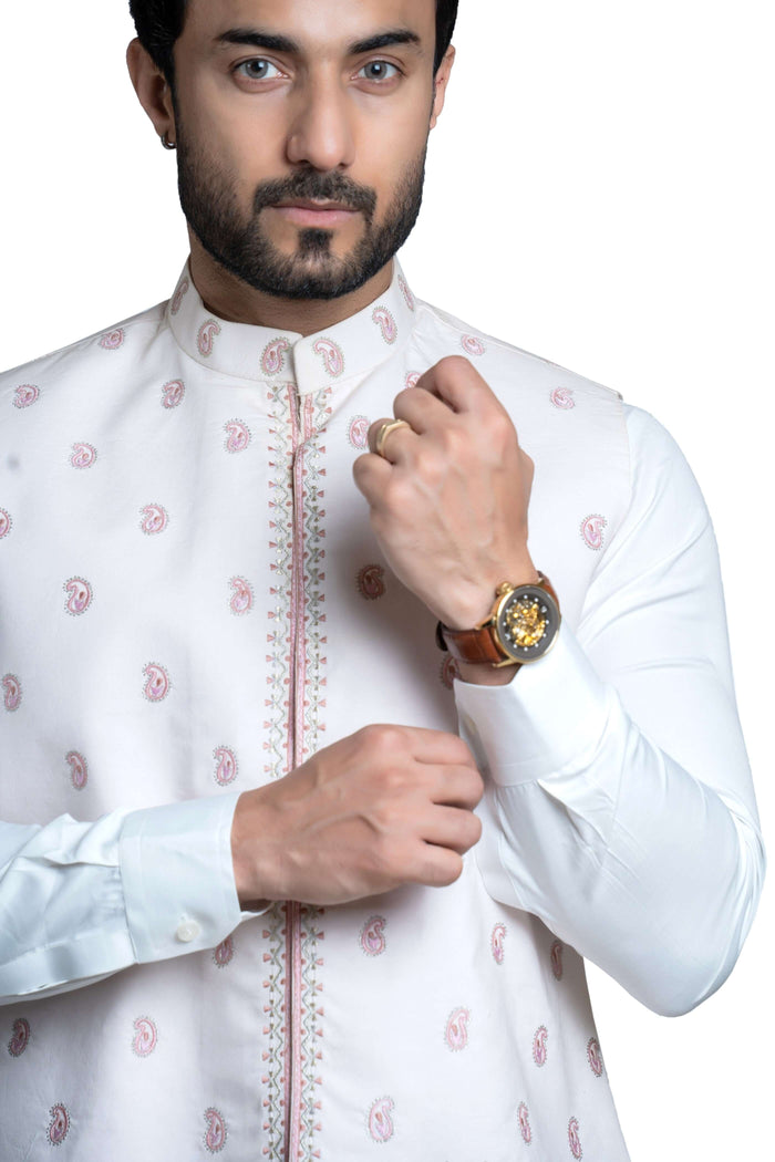 Baby Pink Rawsilk Waistcoat with Persian Art Embroidery