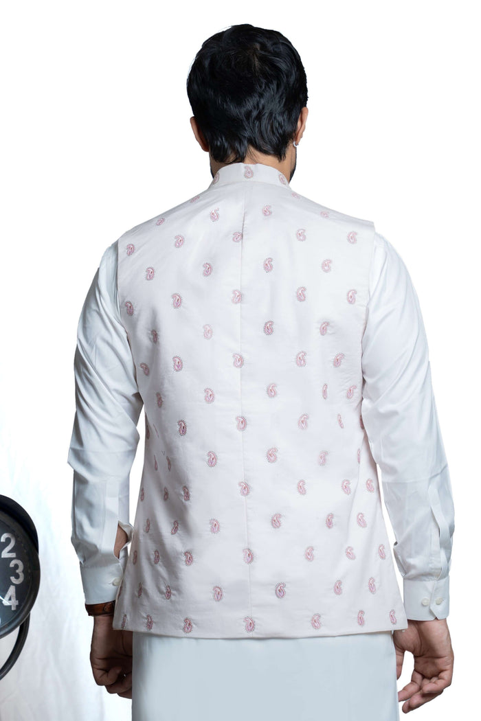 Baby Pink Rawsilk Waistcoat with Persian Art Embroidery