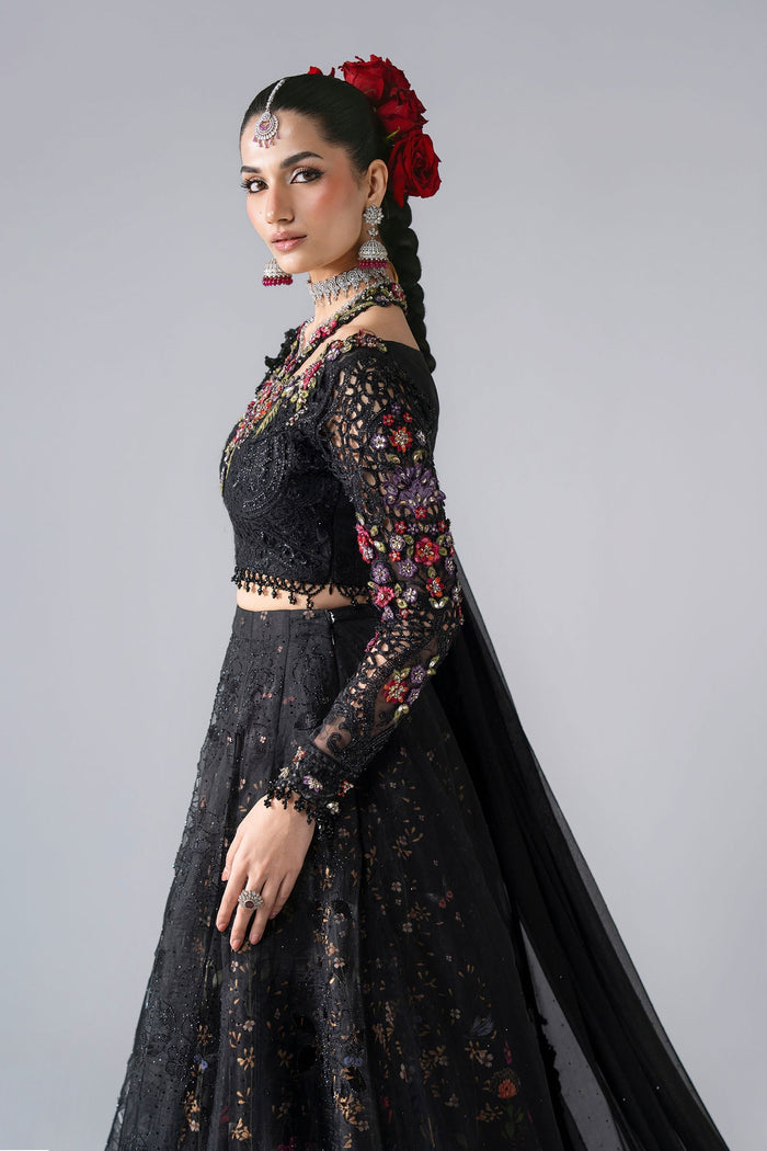 BD-3101 Black Embroidered Organza Frock Suit