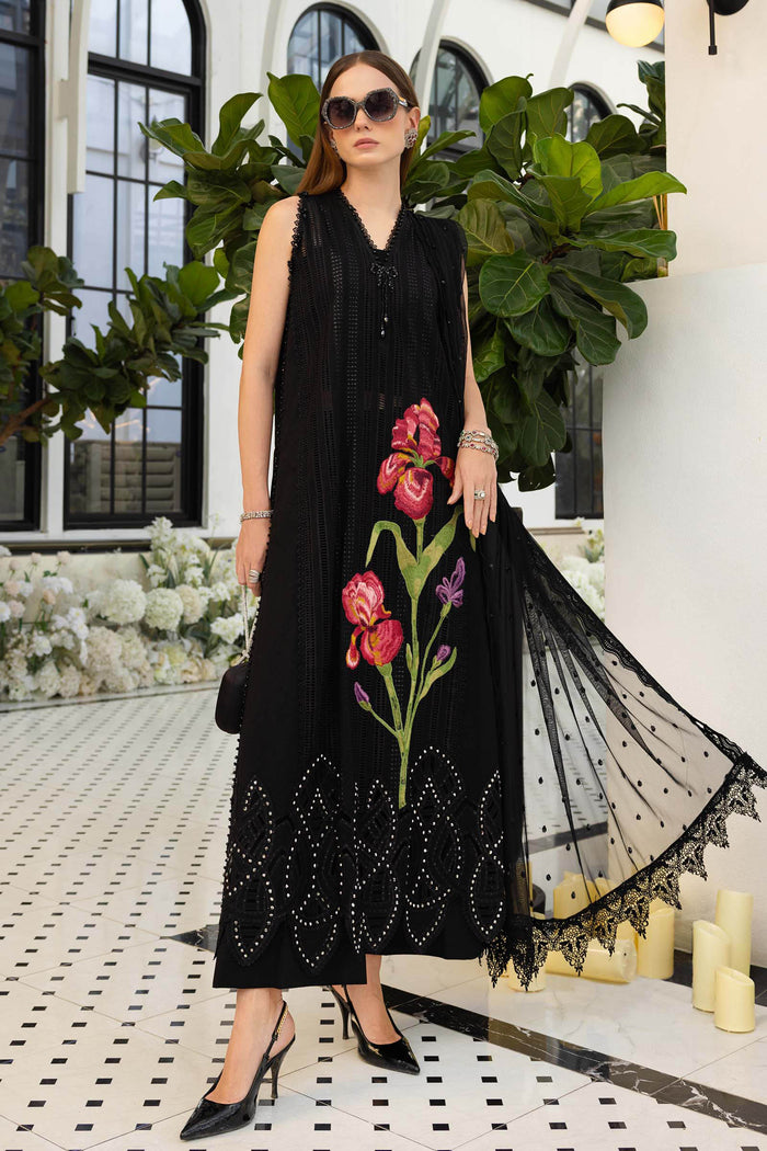 3 Piece Unstitched Embroidered Lawn Suit (Black) | EL-26-10