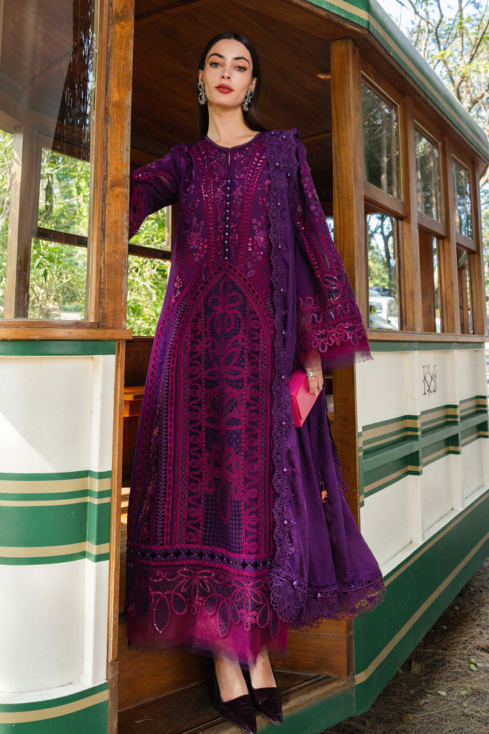 3 Piece Unstitched Embroidered Lawn Suit (Purple) | EL-26-14