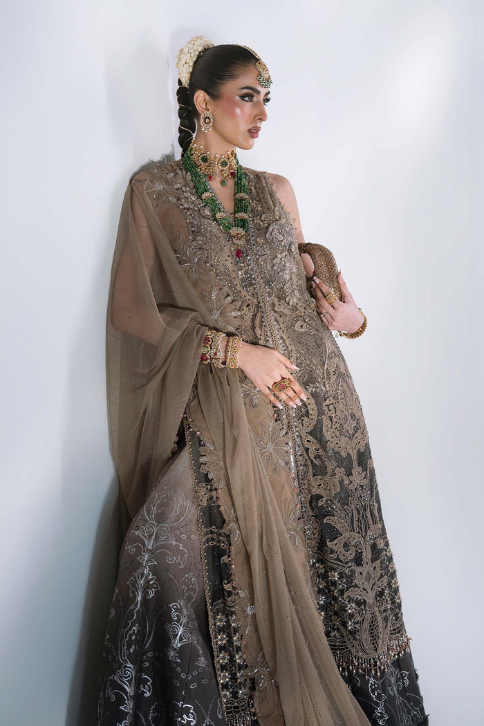 BD-3102 Coffee & Grey Embroidered Chiffon Suit