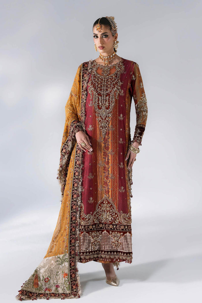 BD-3104 Rust & Maroon Embroidered Raw Silk Suit