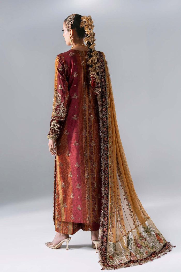 BD-3104 Rust & Maroon Embroidered Raw Silk Suit