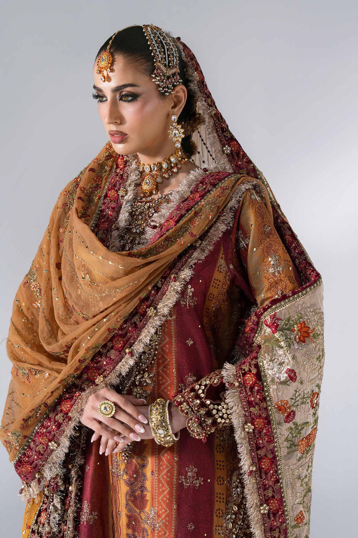 BD-3104 Rust & Maroon Embroidered Raw Silk Suit
