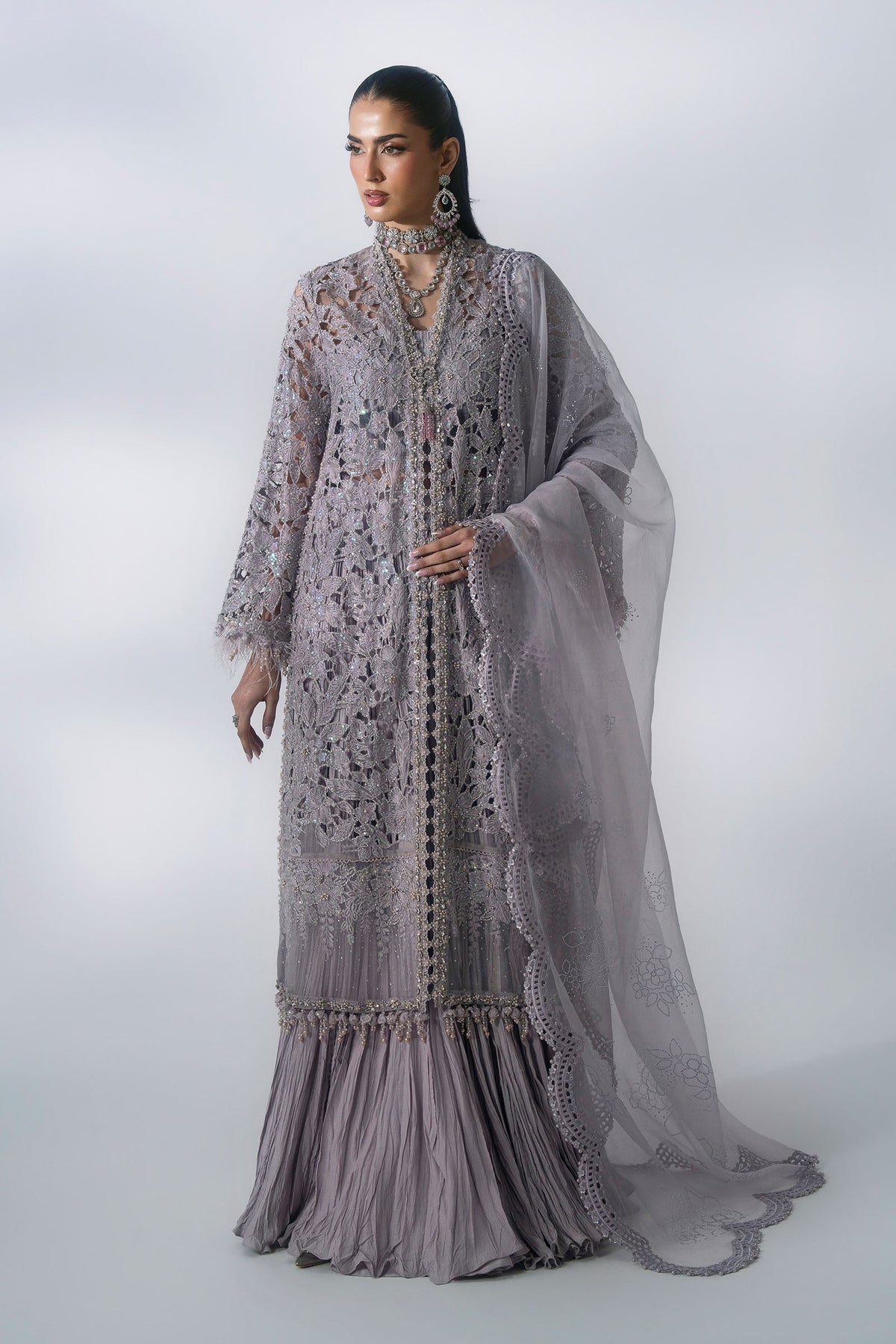 BD-3105 Lilac Embroidered Organza Suit