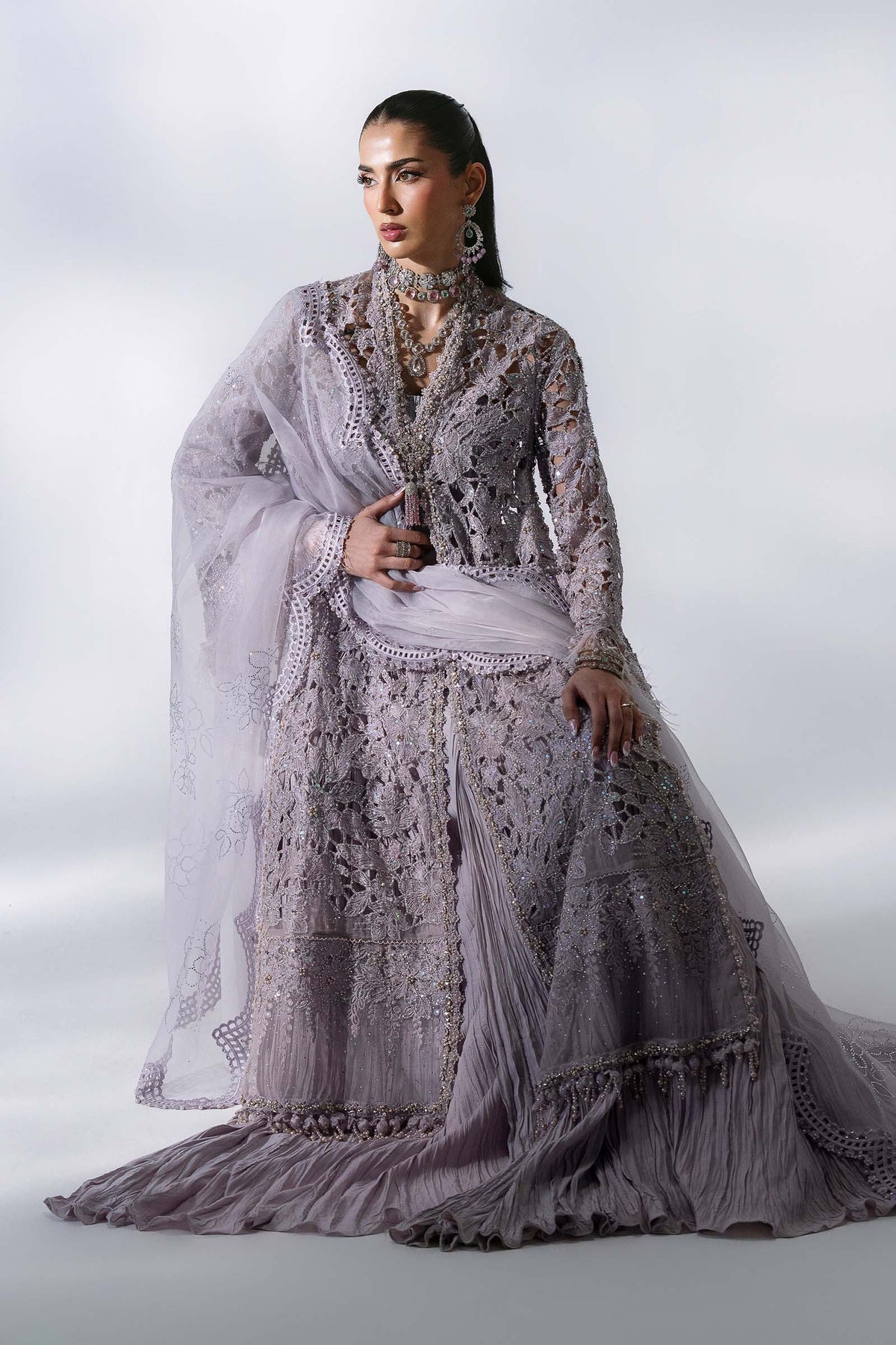 BD-3105 Lilac Embroidered Organza Suit
